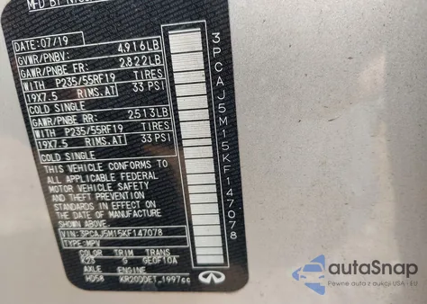 2019 Infiniti Qx50 Luxe from USA, damaged, VIN 3PCAJ5M15KF147078